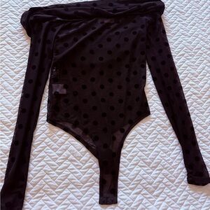 Black Mesh Polka Dot Off Shoulder Body Suit